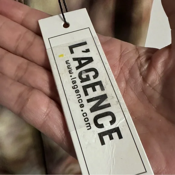 L'AGENCE Brown and Cream Maxi Dress Elegant Lined Abstract Print SP - Picture 7 of 16